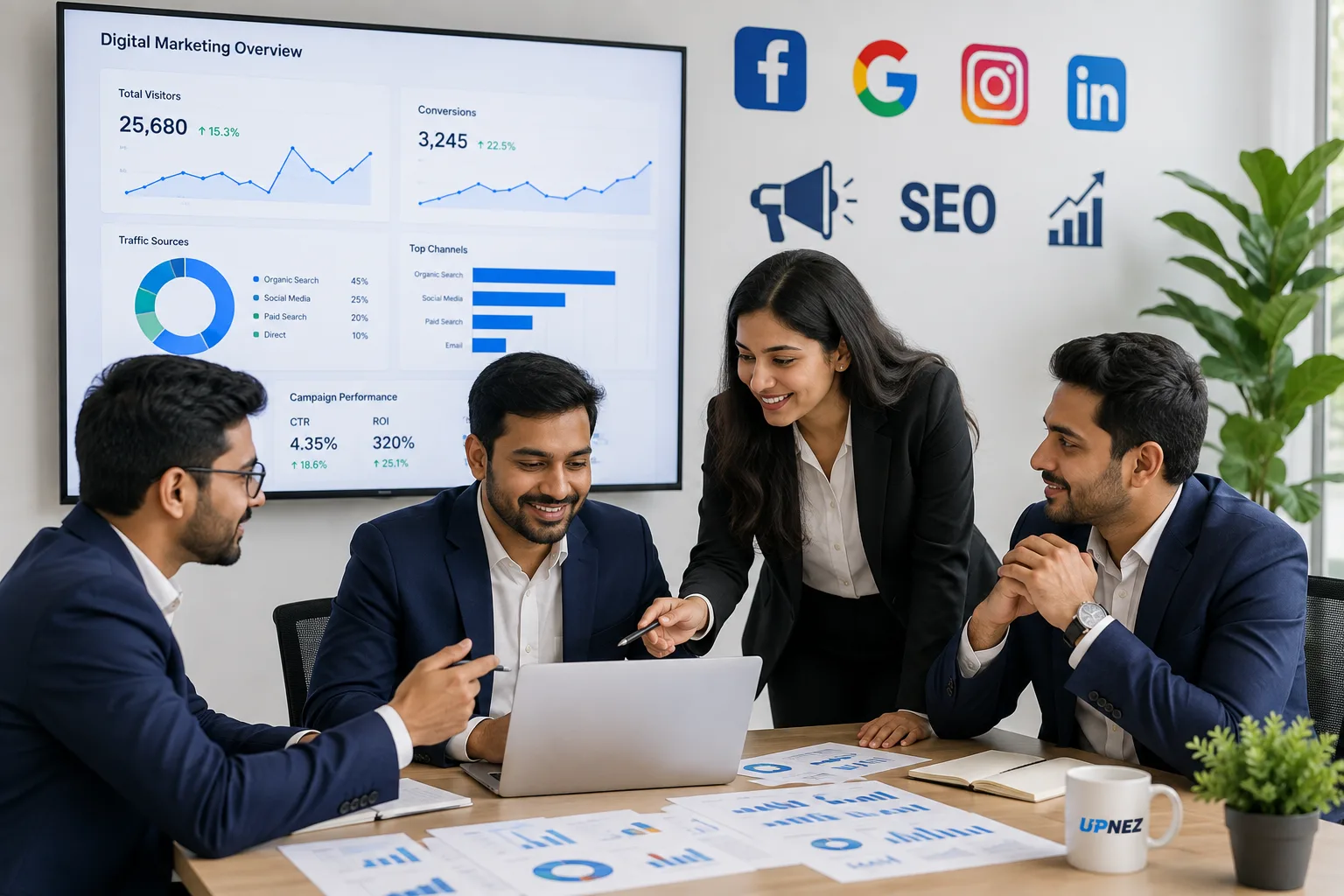 Digital marketing team planning strategies and campaigns for business growth