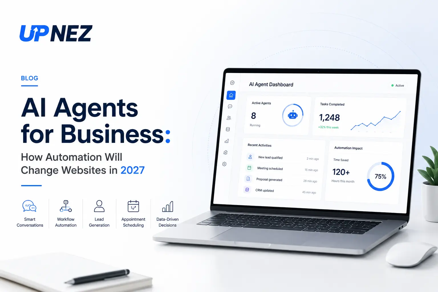 AI agent dashboard showing business automation and intelligent website workflows